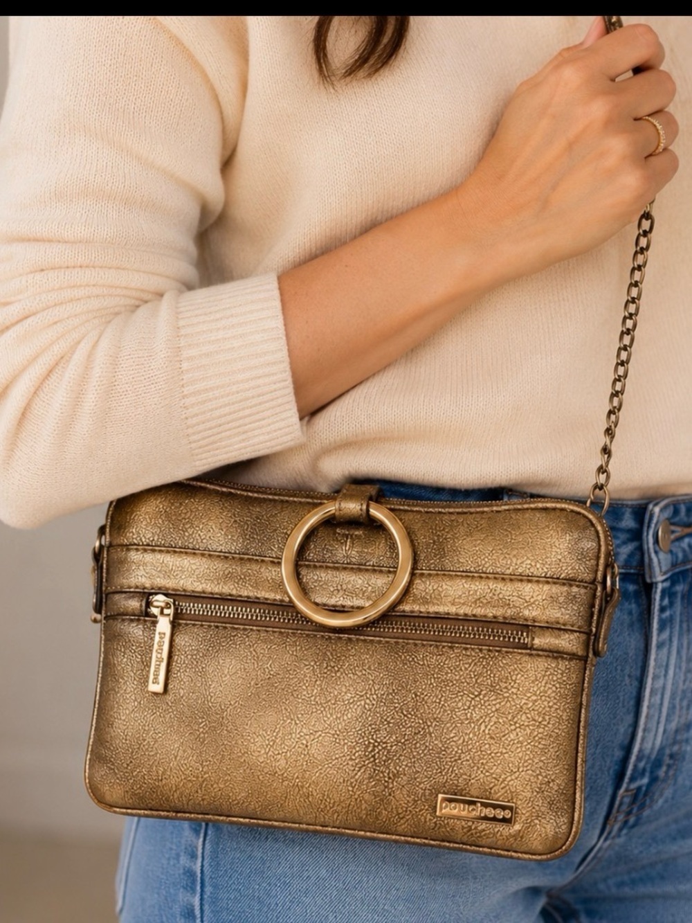 Pouchee Organizer Bag in silver gray Clutch or crossbody . New without tags